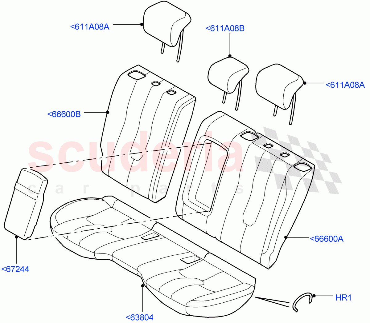 Rear Seat Covers (Windsor Leather Perforated, Changsu (China), 2nd Row Seat 60/40 (3 P) - Folding) ((V) FROMEG000001, (V) TOGG134737) of Land Rover Land Rover Range Rover Evoque (2012-2018) [2.2 Single Turbo Diesel]