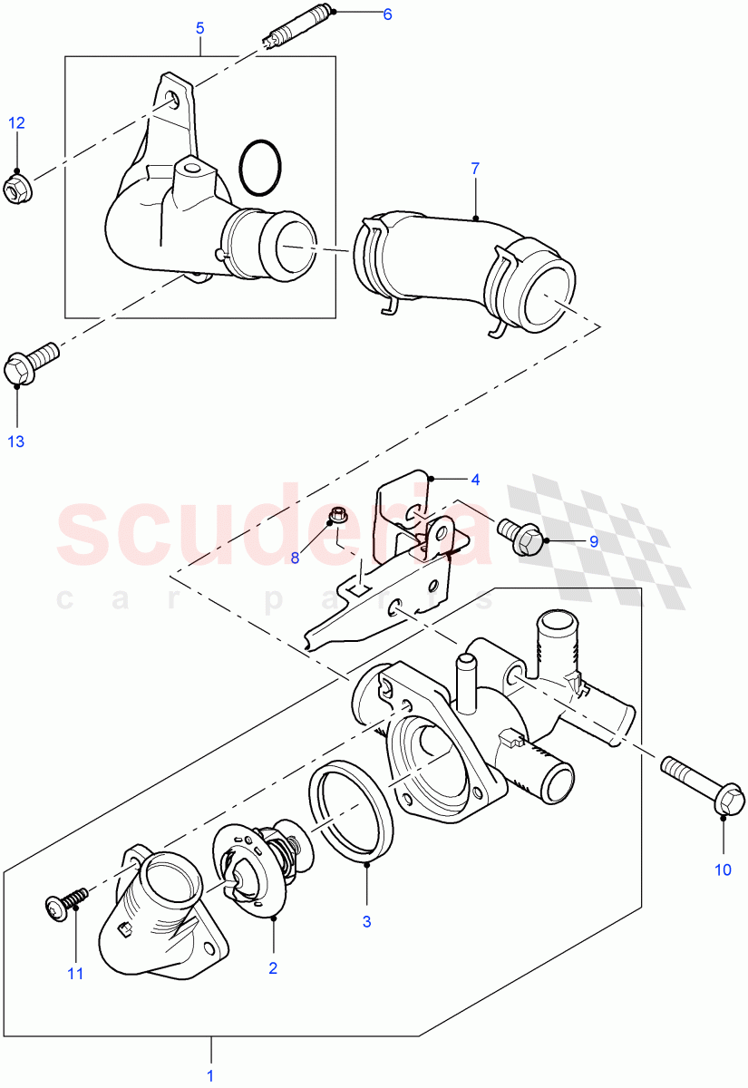 Thermostat/Housing & Related Parts (2.4L Duratorq-TDCi HPCR (140PS) -Puma) ((V) FROM7A000001, (V) TOBA999999) of Land Rover Land Rover Defender (2007-2016)
