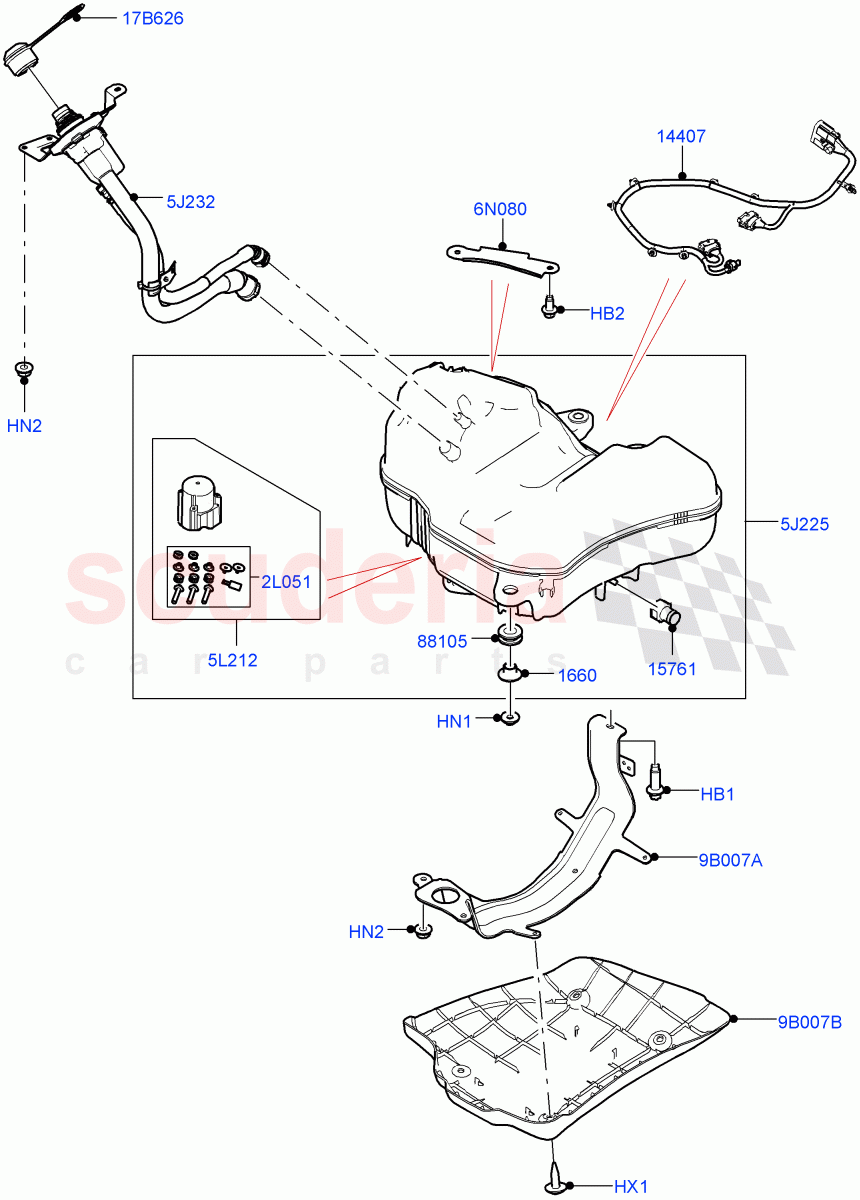 Exhaust Fluid Injection System (Tank And Filler) (2.0L AJ21D4 Diesel Mid, Halewood (UK), With Diesel Exh Fluid Emission Tank) ((V) FROMMH000001) of Land Rover Land Rover Discovery Sport (2015+) [2.0 Turbo Diesel AJ21D4]