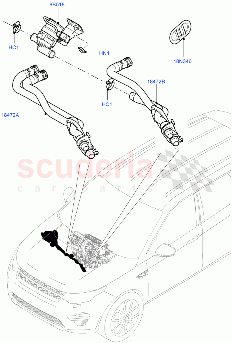 Heater Hoses (Changsu (China)) ((V) FROMFG000001, (V) TOKG446856) of Land Rover Land Rover Discovery Sport (2015+) [2.0 Turbo Petrol AJ200P]