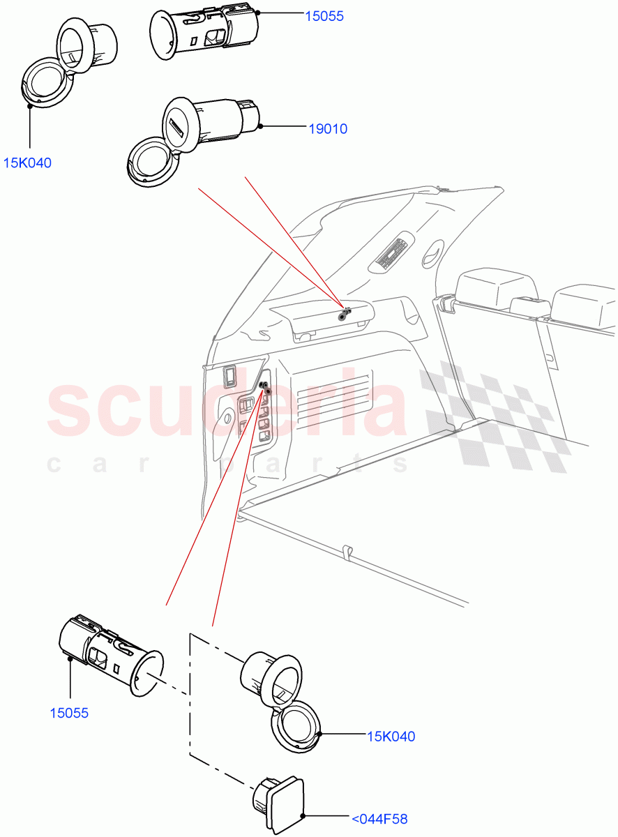Auxiliary Electrical Power Points (Nitra Plant Build) ((V) FROMK2000001) of Land Rover Land Rover Discovery 5 (2017+) [2.0 Turbo Petrol AJ200P]