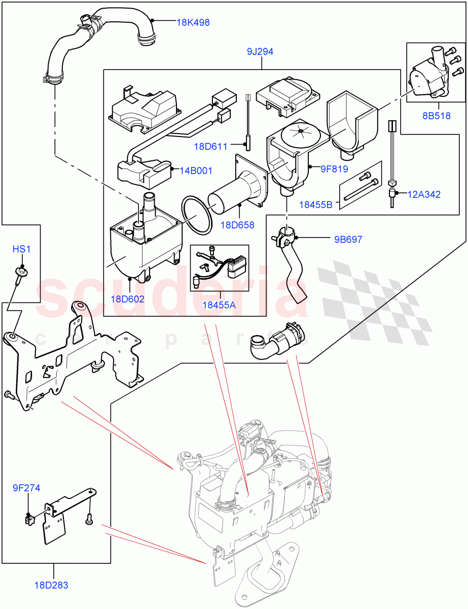 Auxiliary Fuel Fired Pre-Heater (Heater Components) (5.0L OHC SGDI SC V8 Petrol - AJ133, Electric Auxiliary Coolant Pump, With Fuel Fired Heater, 3.0L DOHC GDI SC V6 PETROL) ((V) TOHA999999) of Land Rover Land Rover Range Rover Sport (2014+) [3.0 I6 Turbo Diesel AJ20D6]