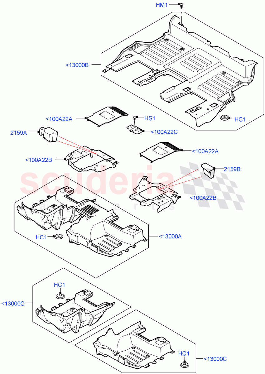 Floor Trim (Floor Carpets) (Short Wheelbase, Version - X, Version - First Edition, Version - Core, Version - X-Dynamic, Version - LE) of Land Rover Land Rover Defender (2020+) [3.0 I6 Turbo Diesel AJ20D6]