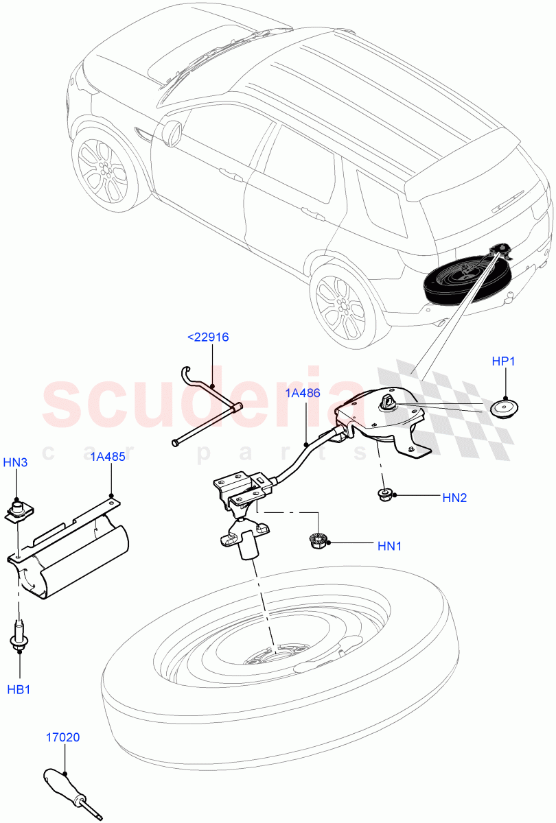 Spare Wheel Carrier (Halewood (UK), With 3rd Row Double Seat, With 7 Seat Configuration, Third Row Dual Individual Seat) of Land Rover Land Rover Discovery Sport (2015+) [2.0 Turbo Petrol AJ200P]