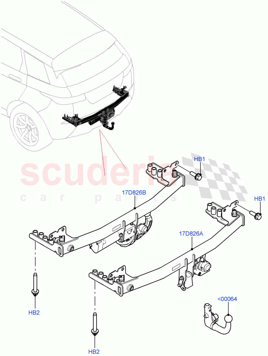 Tow Bar (Halewood (UK), Tow Hitch Man Detachable Swan Neck, Tow Hitch Elec Deployable Swan Neck) of Land Rover Land Rover Range Rover Evoque (2019+) [2.0 Turbo Diesel AJ21D4]