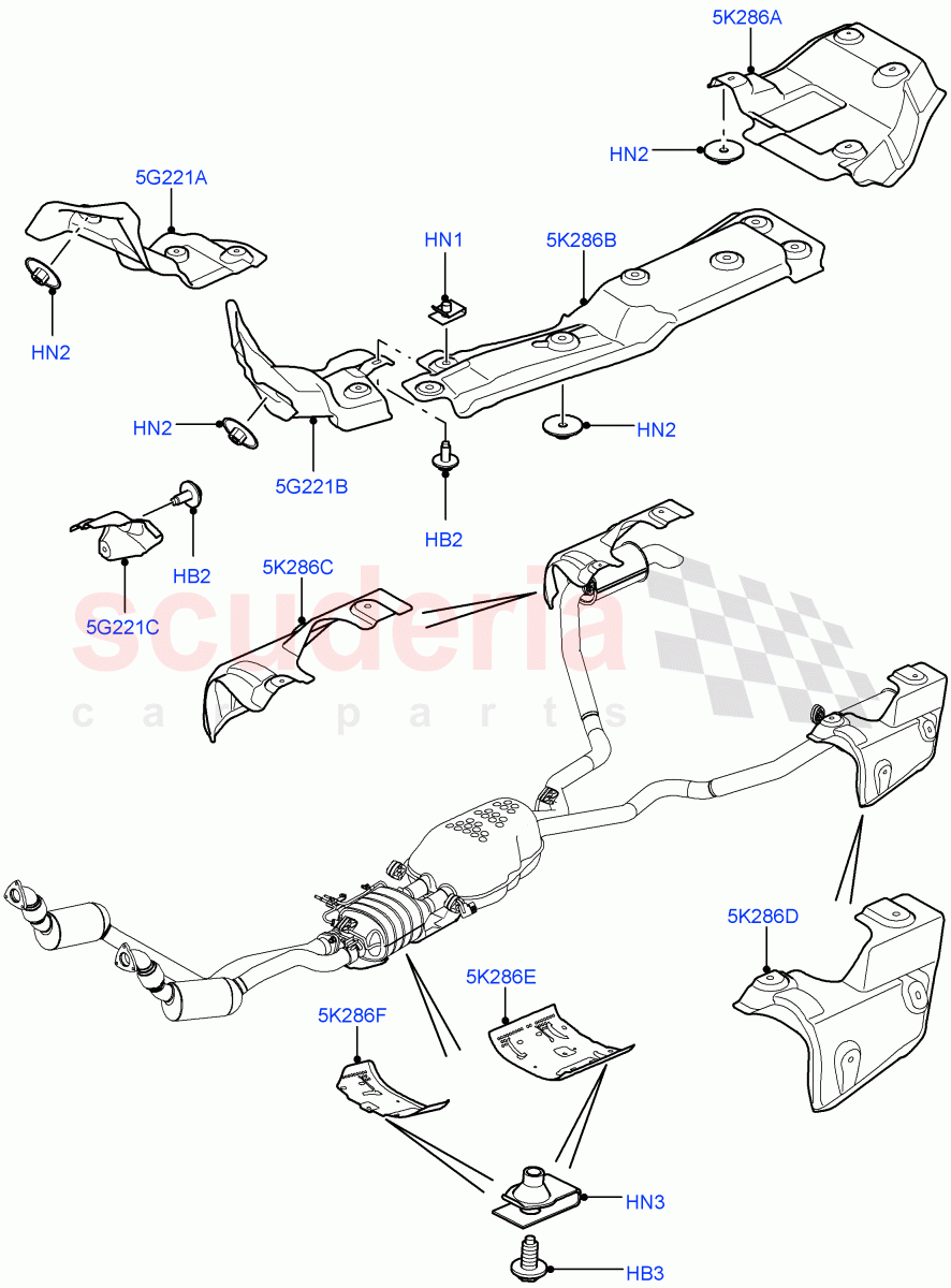 Heat Shields - Exhaust System (3.6L V8 32V DOHC EFi Diesel Lion) ((V) FROM7A000001, (V) TO9A999999) of Land Rover Land Rover Range Rover Sport (2005-2009) [3.6 V8 32V DOHC EFI Diesel]