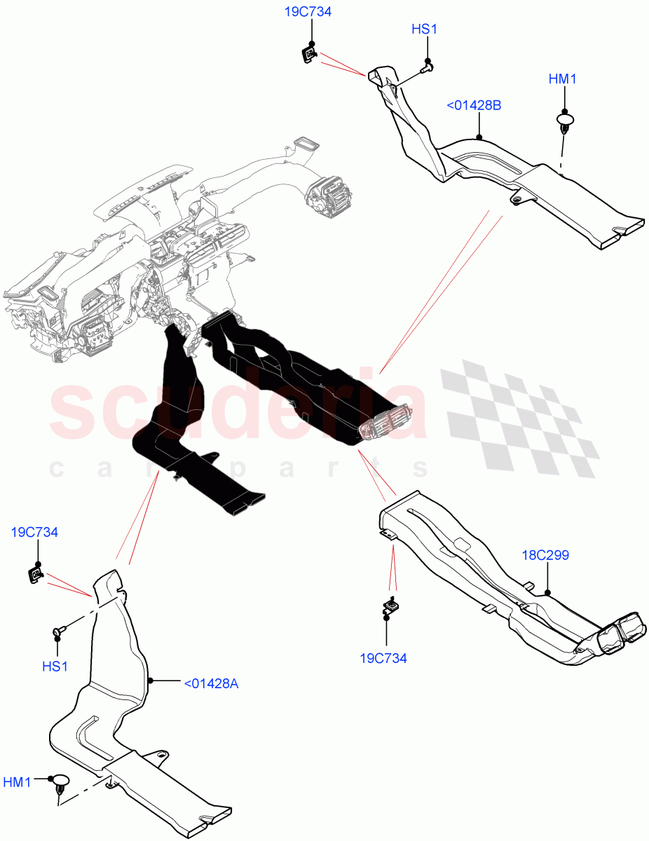Air Vents, Louvres And Ducts (Internal Components, Floor) ((V) FROMNA000001) of Land Rover Land Rover Range Rover Velar (2017+) [3.0 I6 Turbo Diesel AJ20D6]