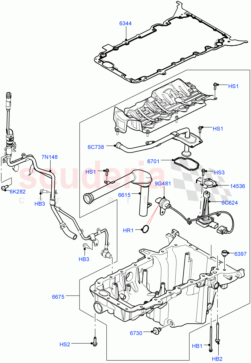 Oil Pan/Oil Level Indicator (4.4L DOHC DITC V8 Diesel) of Land Rover Land Rover Range Rover Sport (2014+) [4.4 DOHC Diesel V8 DITC]