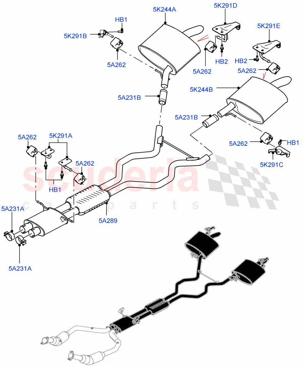 Rear Exhaust System (3.0L DOHC GDI SC V6 PETROL) ((V) FROMJA000001) of Land Rover Land Rover Range Rover (2012-2021) [3.0 DOHC GDI SC V6 Petrol]