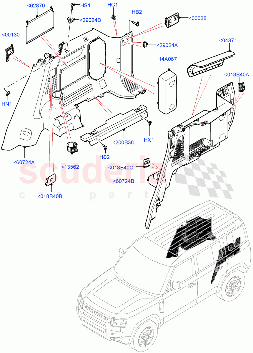 Side Trim (Luggage Compartment) (Standard Wheelbase) of Land Rover Land Rover Defender (2020+) [3.0 I6 Turbo Diesel AJ20D6]