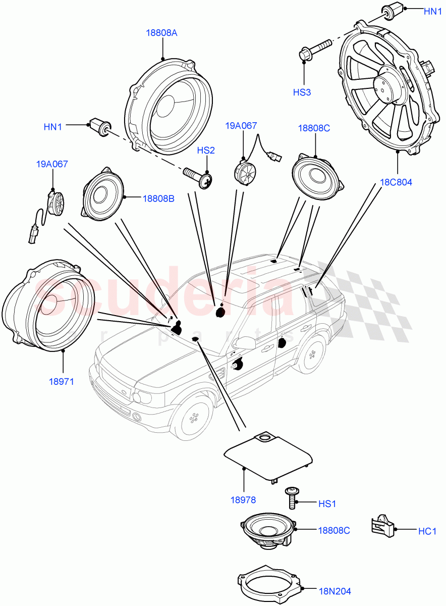 Speakers (Premium Audio 1280 W) ((V) FROMCA000001) of Land Rover Land Rover Range Rover Sport (2010-2013) [3.0 Diesel 24V DOHC TC]