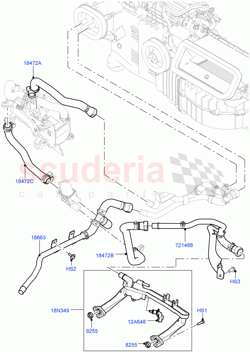 Heater Hoses (Front) (3.0L DOHC GDI SC V6 PETROL, With Fresh Air Heater, With Fuel Fired Heater) ((V) FROMEA000001, (V) TOHA999999) of Land Rover Land Rover Range Rover (2012-2021) [3.0 DOHC GDI SC V6 Petrol]