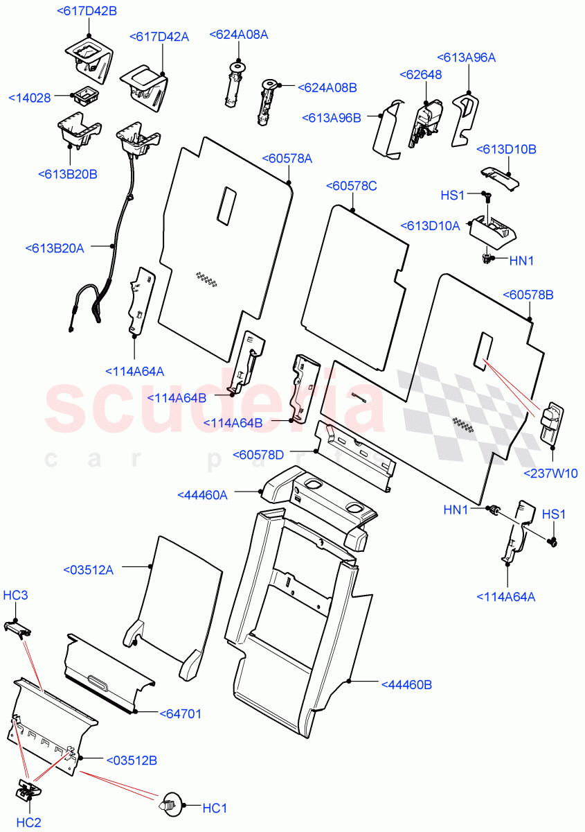 Rear Seat Back (Solihull Plant Build) (Version - Core, 60/40 Load Through With Slide) ((V) FROMHA000001) of Land Rover Land Rover Discovery 5 (2017+) [3.0 I6 Turbo Petrol AJ20P6]