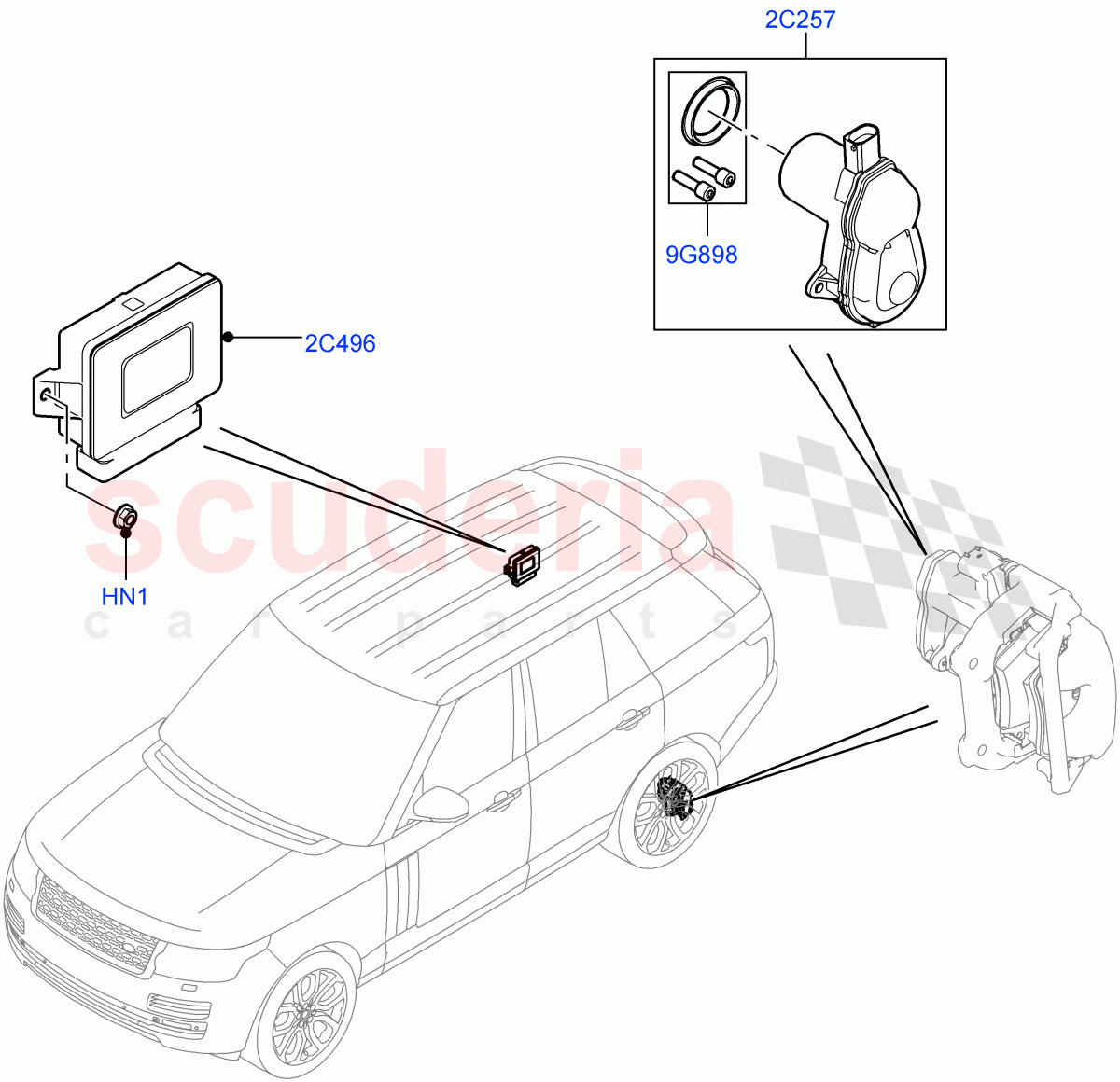 Parking Brake (Electric Parking Brake Actuator And Cables) of Land Rover Land Rover Range Rover (2012-2021) [3.0 I6 Turbo Petrol AJ20P6]