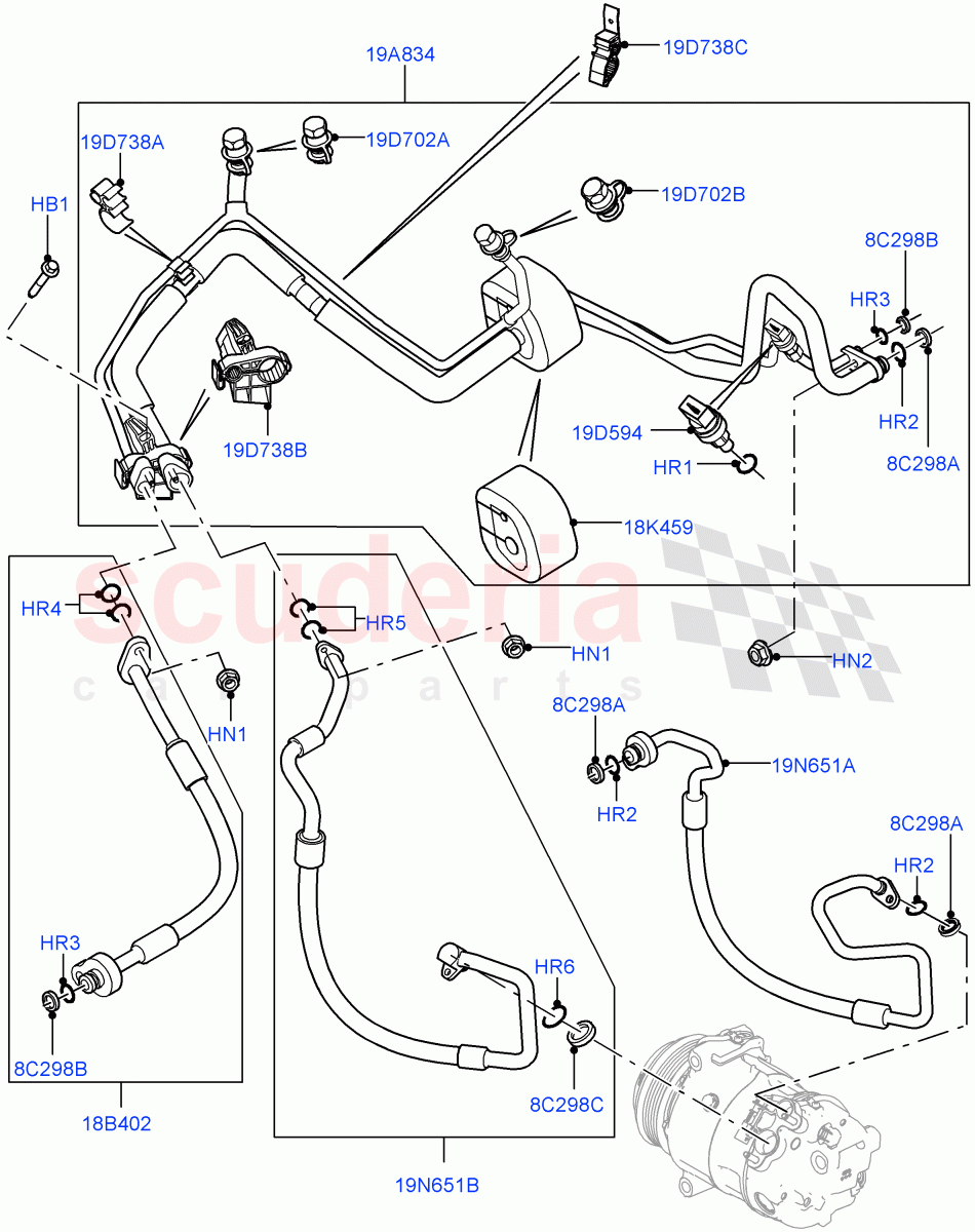 Air Conditioning System (2.0L 16V TIVCT T/C 240PS Petrol, Itatiaia (Brazil), 2.0L I4 DSL MID DOHC AJ200, 2.0L I4 Mid AJ200 Petrol E100, 2.0L I4 DSL HIGH DOHC AJ200, 2.0L I4 Mid DOHC AJ200 Petrol) ((V) FROMGT000001) of Land Rover Land Rover Range Rover Evoque (2012-2018) [2.0 Turbo Diesel]