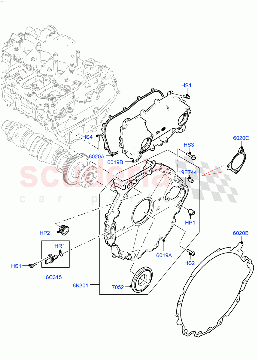 Timing Gear Covers (2.0L AJ200P Hi PHEV) ((V) FROMJA000001) of Land Rover Land Rover Range Rover Sport (2014+) [2.0 Turbo Petrol AJ200P]