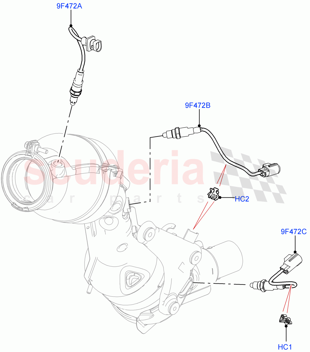Exhaust Sensors And Modules (Solihull Plant Build) (2.0L AJ200P Hi PHEV, Japan DBA Emissions, 2.0L I4 High DOHC AJ200 Petrol, SULEV Requirements, Japan CAA Emission) ((V) FROMJA000001) of Land Rover Land Rover Discovery 5 (2017+) [2.0 Turbo Petrol AJ200P]