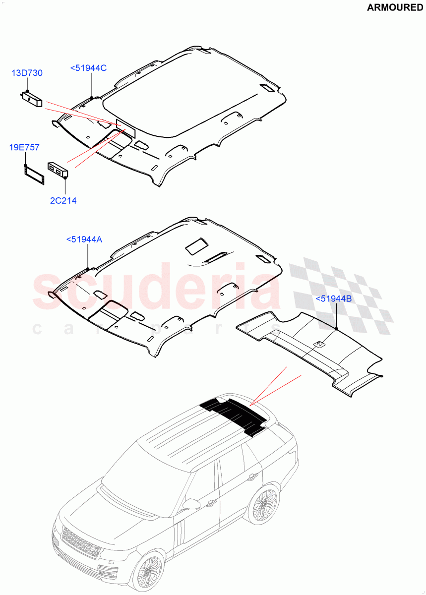 Headlining And Sun Visors (Armoured) ((V) FROMEA000001) of Land Rover Land Rover Range Rover (2012-2021) [3.0 DOHC GDI SC V6 Petrol]