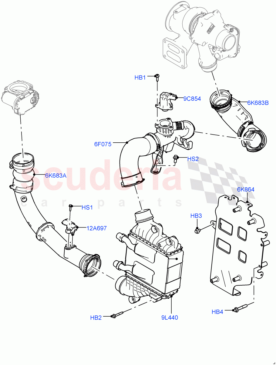 Intercooler/Air Ducts And Hoses (2.0L I4 High DOHC AJ200 Petrol, Changsu (China), 2.0L I4 Mid DOHC AJ200 Petrol) of Land Rover Land Rover Range Rover Evoque (2012-2018) [2.0 Turbo Petrol AJ200P]