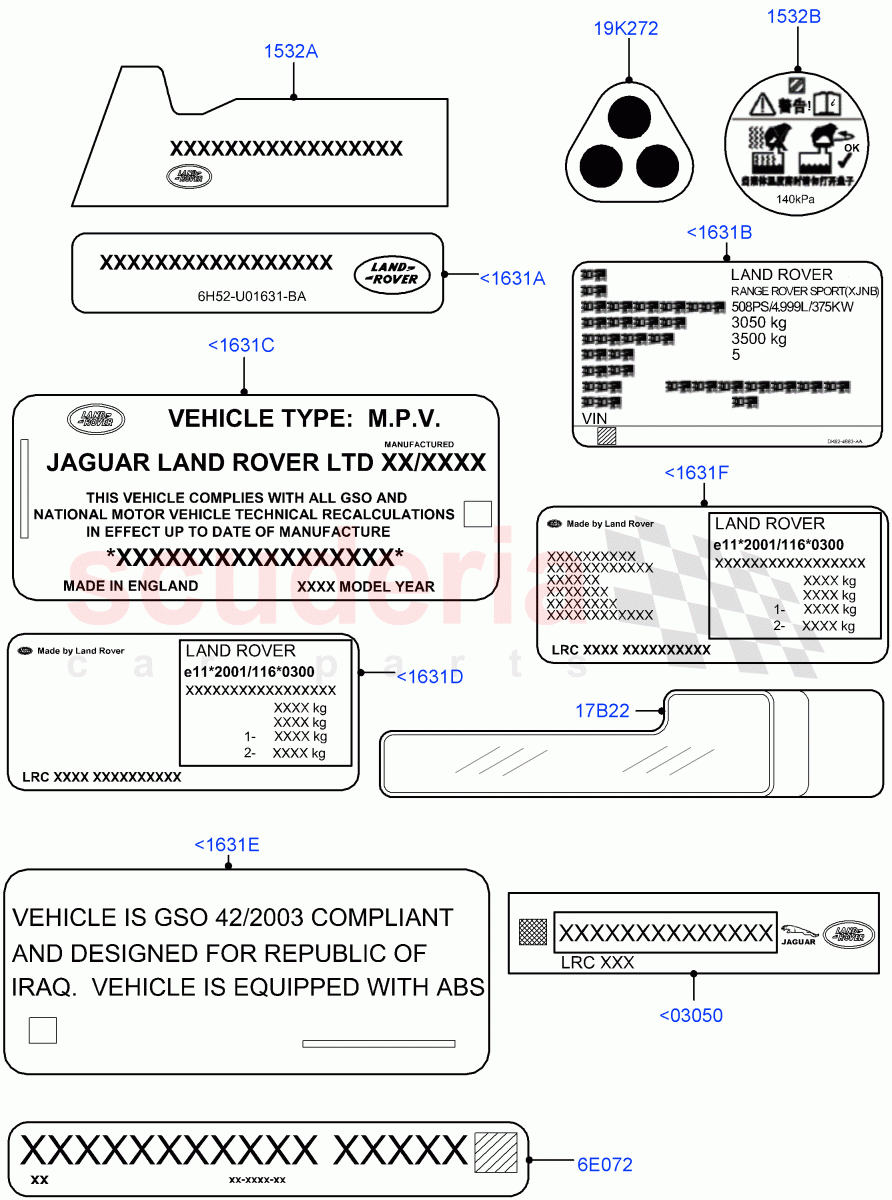 Labels (Nitra Plant Build, Information Decals) ((V) FROMK2000001) of Land Rover Land Rover Discovery 5 (2017+) [2.0 Turbo Diesel]