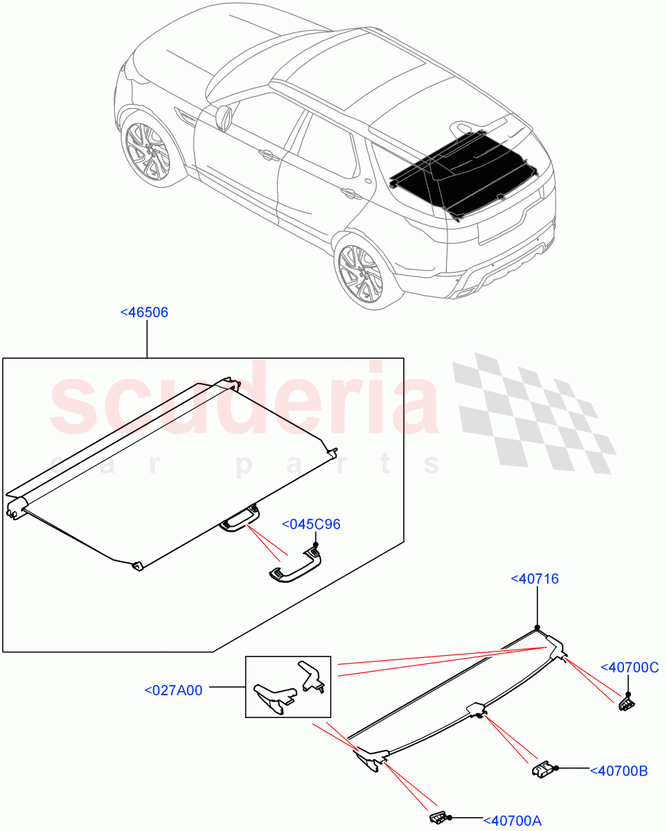 Load Compartment Trim (Upper, Solihull Plant Build, Package Tray) (With Load Area Cover) ((V) FROMHA000001) of Land Rover Land Rover Discovery 5 (2017+) [2.0 Turbo Petrol AJ200P]