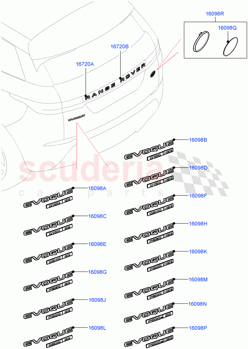 Name Plates (Rear) (Halewood (UK), Trunk Badge-SE, Trunk Badge-HSE) of Land Rover Land Rover Range Rover Evoque (2019+) [2.0 Turbo Diesel AJ21D4]