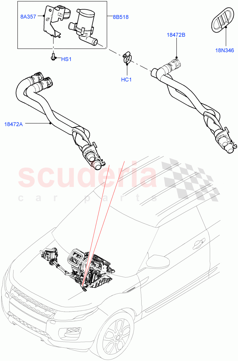 Heater Hoses (2.0L I4 DSL MID DOHC AJ200, Halewood (UK), 2.0L I4 DSL HIGH DOHC AJ200) ((V) FROMGH000001) of Land Rover Land Rover Discovery Sport (2015+) [2.0 Turbo Petrol AJ200P]