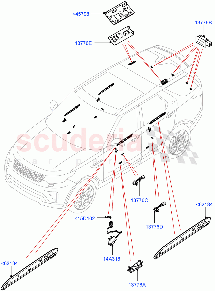 Interior Lamps (Solihull Plant Build, Door - Front/Rear) ((V) FROMHA000001) of Land Rover Land Rover Discovery 5 (2017+) [3.0 Diesel 24V DOHC TC]