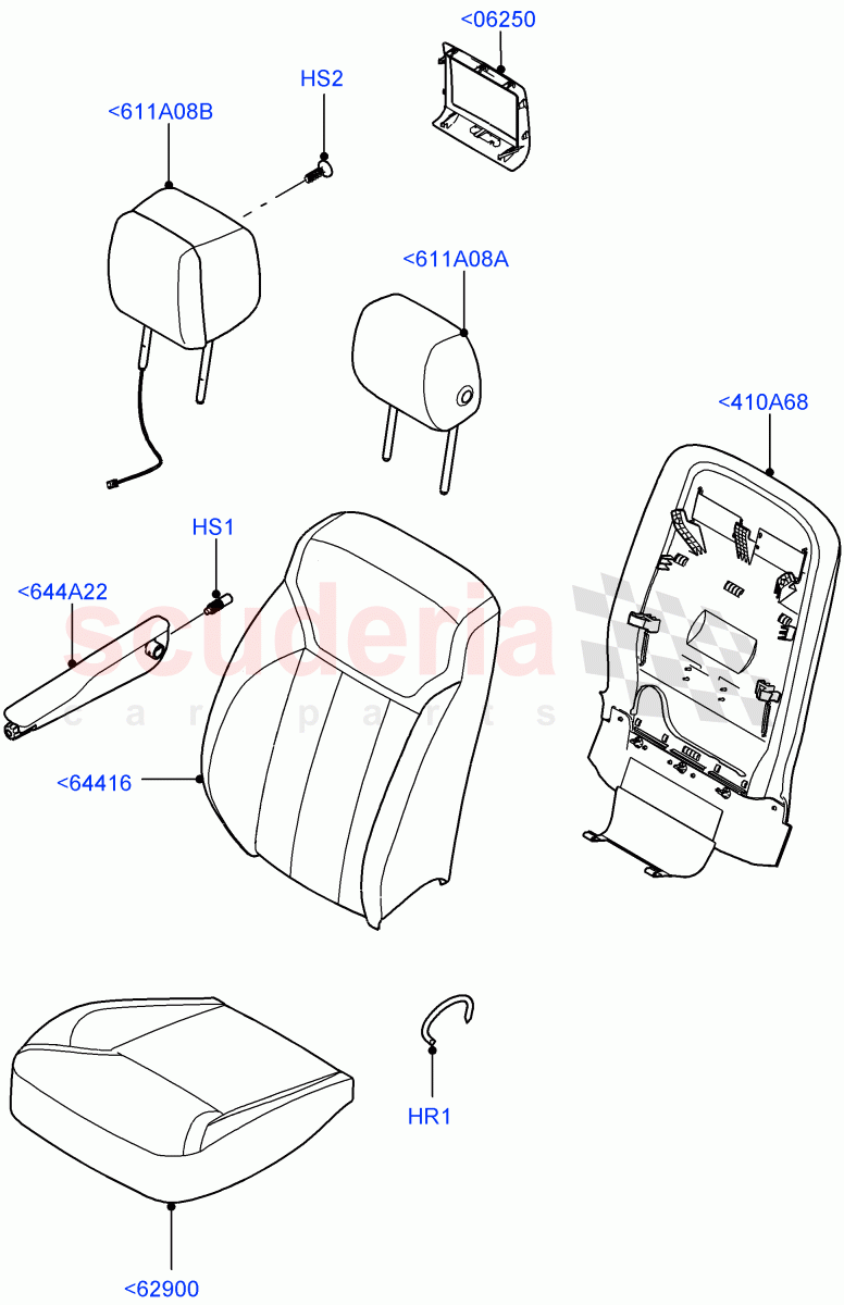 Front Seat Covers (Solihull Plant Build) (Taurus Leather Perforated, Version - Core, With 5 Seat Configuration, With 7 Seat Configuration) ((V) FROMHA000001) of Land Rover Land Rover Discovery 5 (2017+) [3.0 Diesel 24V DOHC TC]
