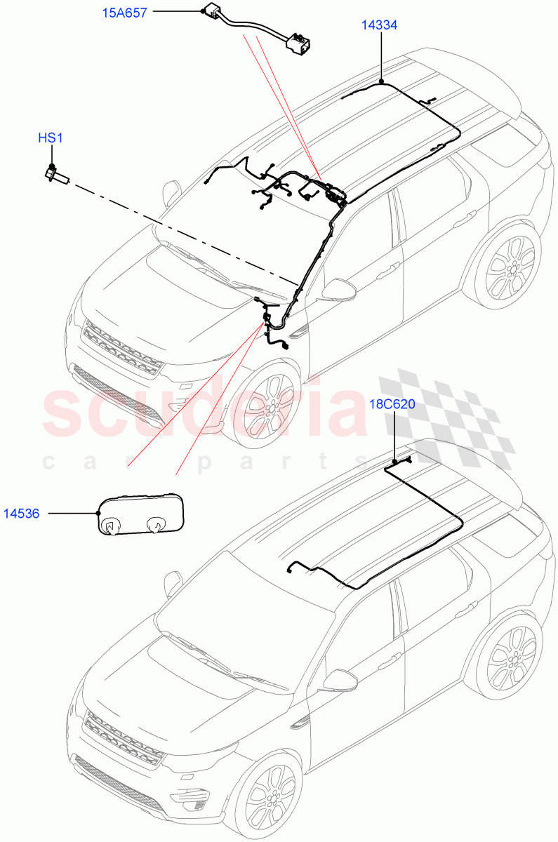 Electrical Wiring - Body And Rear (Roof) (Halewood (UK)) ((V) TOLH999999) of Land Rover Land Rover Discovery Sport (2015+) [1.5 I3 Turbo Petrol AJ20P3]