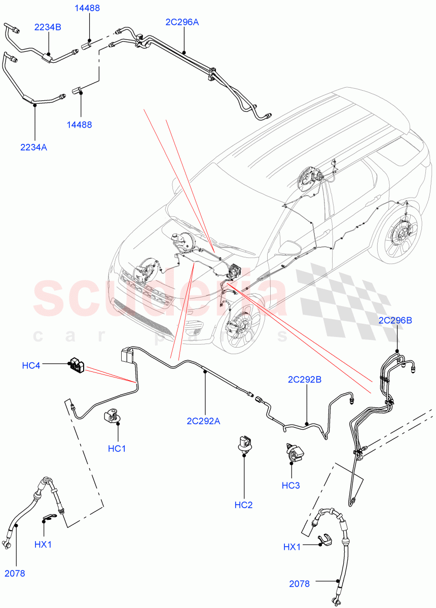 Front Brake Pipes (RHD, Halewood (UK)) ((V) TOKH999999) of Land Rover Land Rover Discovery Sport (2015+) [2.0 Turbo Petrol AJ200P]