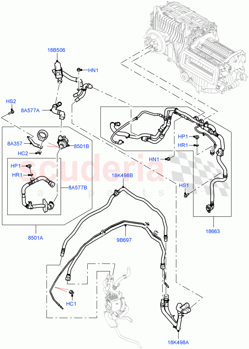 Heater Hoses (3.0L AJ20D6 Diesel High, Fuel Heater W/Pk Heat With Remote, With Air Conditioning - Front/Rear, Fuel Fired Heater With Park Heat) of Land Rover Land Rover Range Rover (2022+) [4.4 V8 Turbo Petrol NC10]