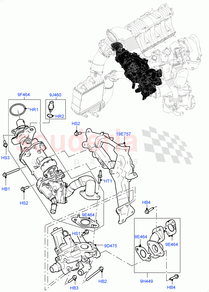 Exhaust Gas Recirculation (High Pressure EGR) (2.0L AJ20D4 Diesel High PTA, Halewood (UK), 2.0L AJ20D4 Diesel Mid PTA, 2.0L AJ20D4 Diesel LF PTA) of Land Rover Land Rover Discovery Sport (2015+) [2.0 Turbo Diesel]