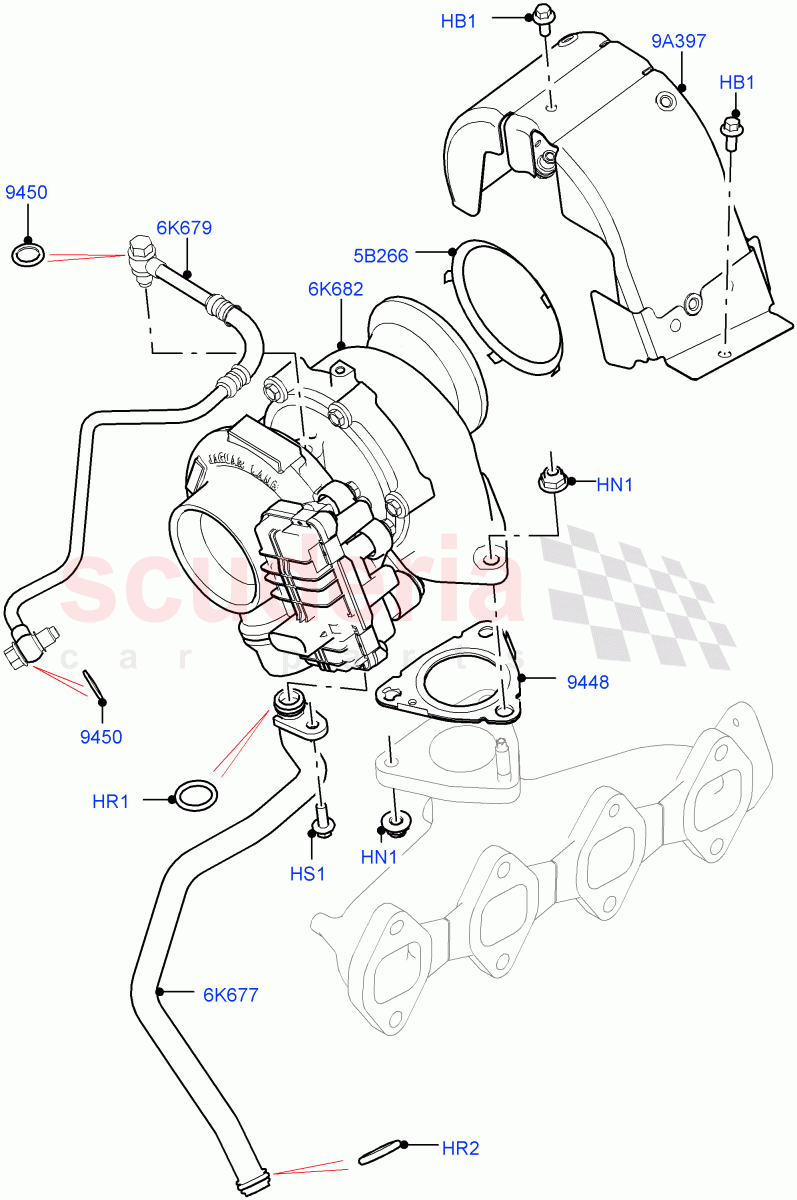 Turbocharger (Solihull Plant Build) (2.0L I4 DSL MID DOHC AJ200) ((V) FROMHA000001) of Land Rover Land Rover Range Rover Velar (2017+) [2.0 Turbo Diesel]