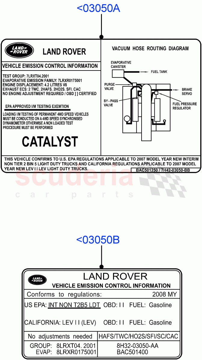 Labels (Warnings And Emissions) ((V) TO9A999999) of Land Rover Land Rover Range Rover Sport (2005-2009) [3.6 V8 32V DOHC EFI Diesel]