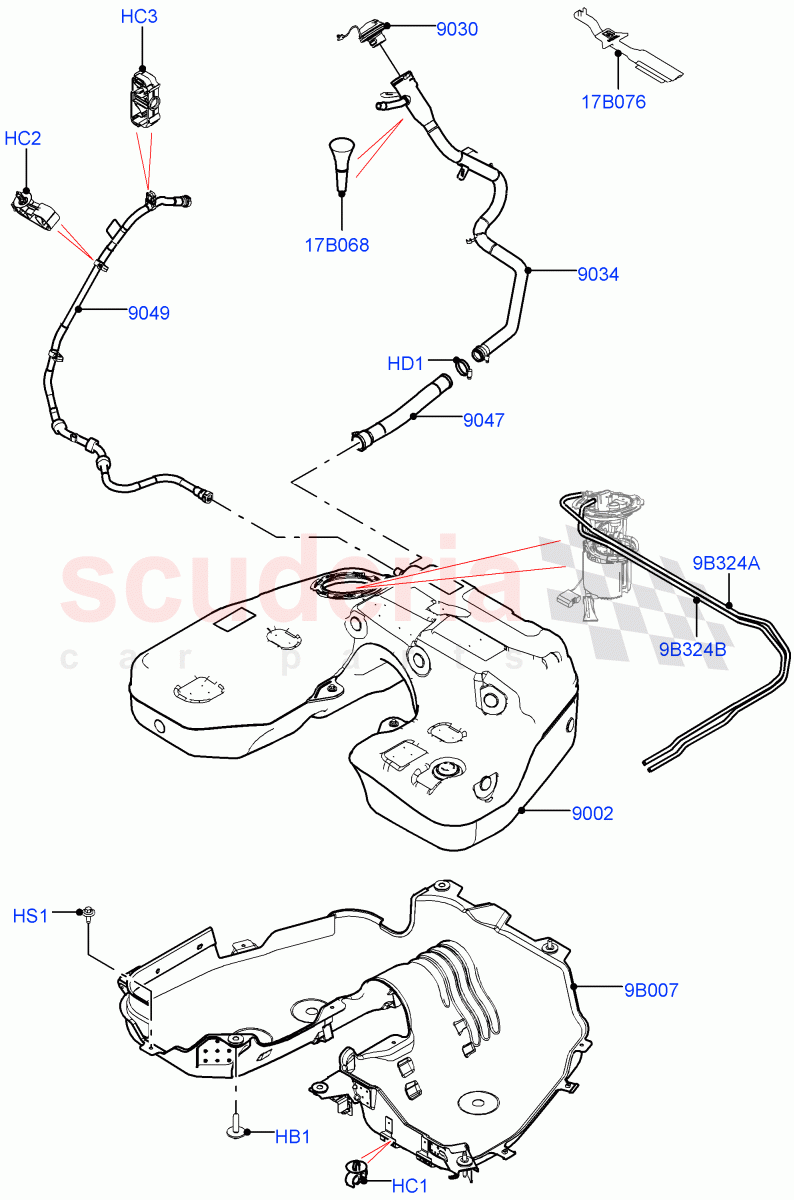 Fuel Tank & Related Parts (Nitra Plant Build) (3.0L AJ20D6 Diesel High, Standard Wheelbase) ((V) FROMM2000001) of Land Rover Land Rover Defender (2020+) [3.0 I6 Turbo Diesel AJ20D6]