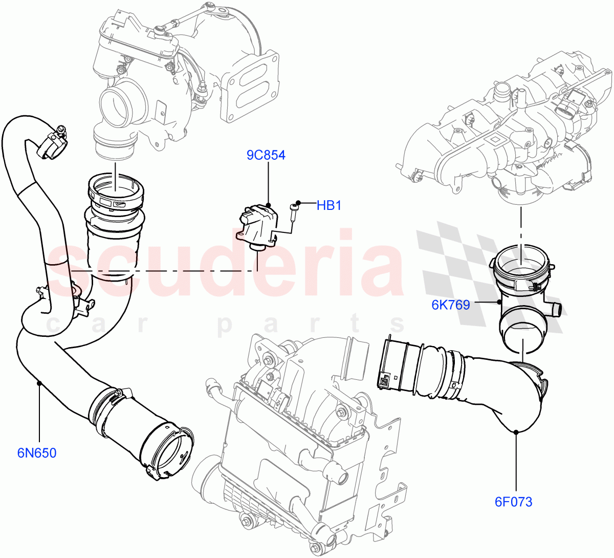 Intercooler/Air Ducts And Hoses (Solihull Plant Build, Air Ducts And Hoses) (2.0L AJ200P Hi PHEV, 2.0L I4 High DOHC AJ200 Petrol) ((V) FROMJA000001, (V) TOLA999999) of Land Rover Land Rover Range Rover Sport (2014+) [2.0 Turbo Petrol AJ200P]