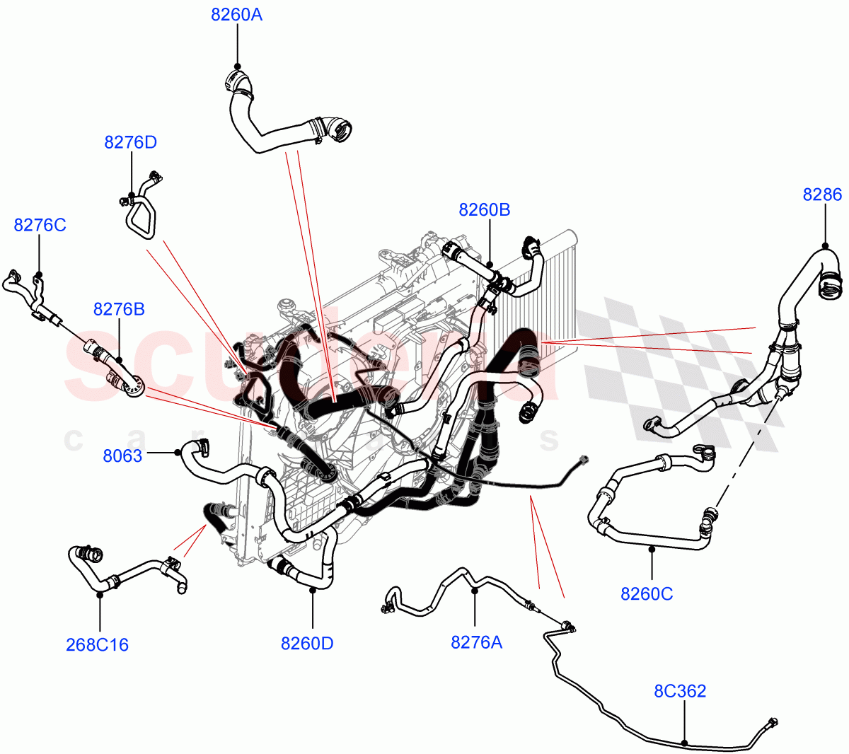 Cooling System Pipes And Hoses (Solihull Plant Build) (2.0L I4 High DOHC AJ200 Petrol, With Standard Engine Cooling System) ((V) FROMMA000001) of Land Rover Land Rover Range Rover Sport (2014+) [2.0 Turbo Petrol AJ200P]
