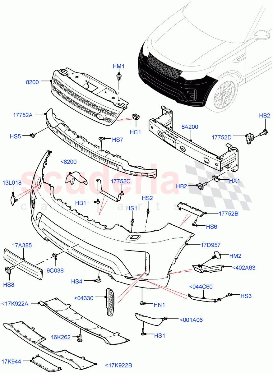 Radiator Grille And Front Bumper (Nitra Plant Build) (Rear Bmp Lwr Valance - Dark Silver, Rear Bmp Lower Valance-Indus Silver, Rear Bmp Lower Valance - Anthracite, Rear Bmp Lwr Valance - White Silver) ((V) FROMM2000001) of Land Rover Land Rover Discovery 5 (2017+) [3.0 Diesel 24V DOHC TC]