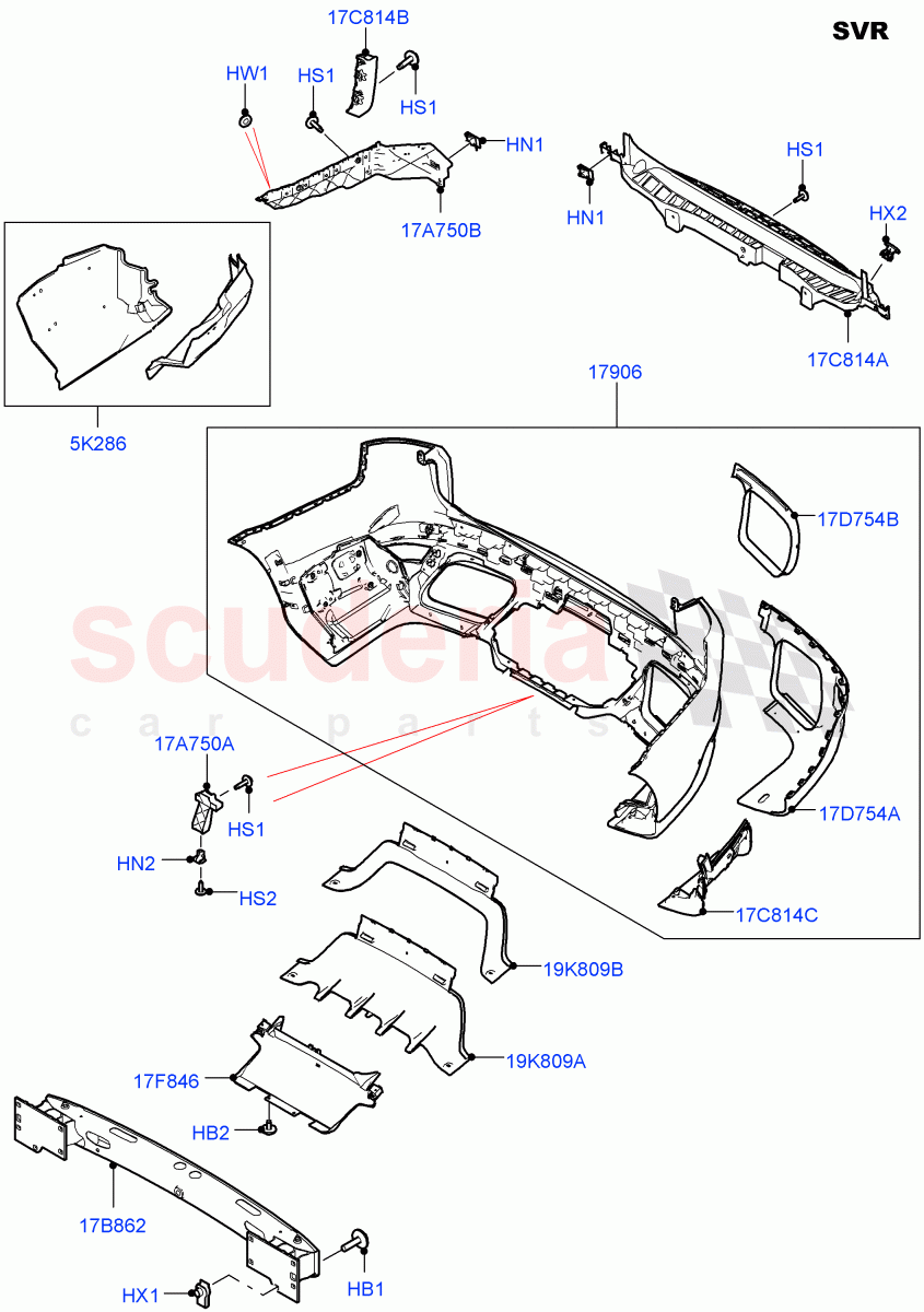 Rear Bumper (SVR Version, SVR) ((V) FROMJA000001) of Land Rover Land Rover Range Rover Sport (2014+) [4.4 DOHC Diesel V8 DITC]