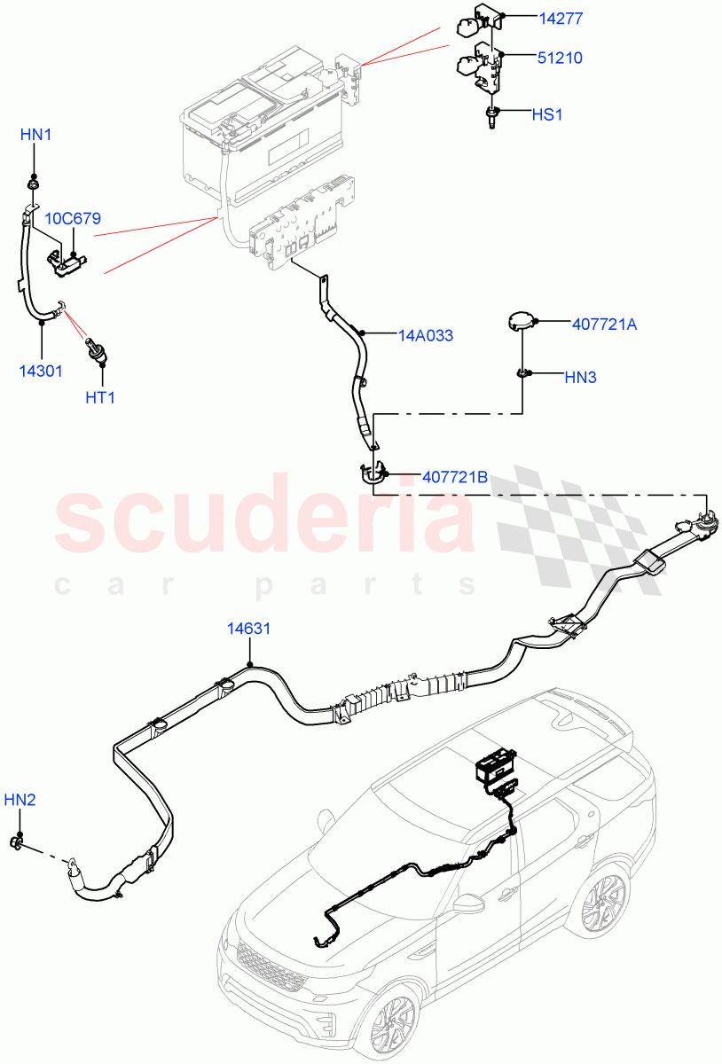 Battery Cables And Horn (Solihull Plant Build, Battery Cables) ((V) FROMHA000001) of Land Rover Land Rover Discovery 5 (2017+) [3.0 Diesel 24V DOHC TC]