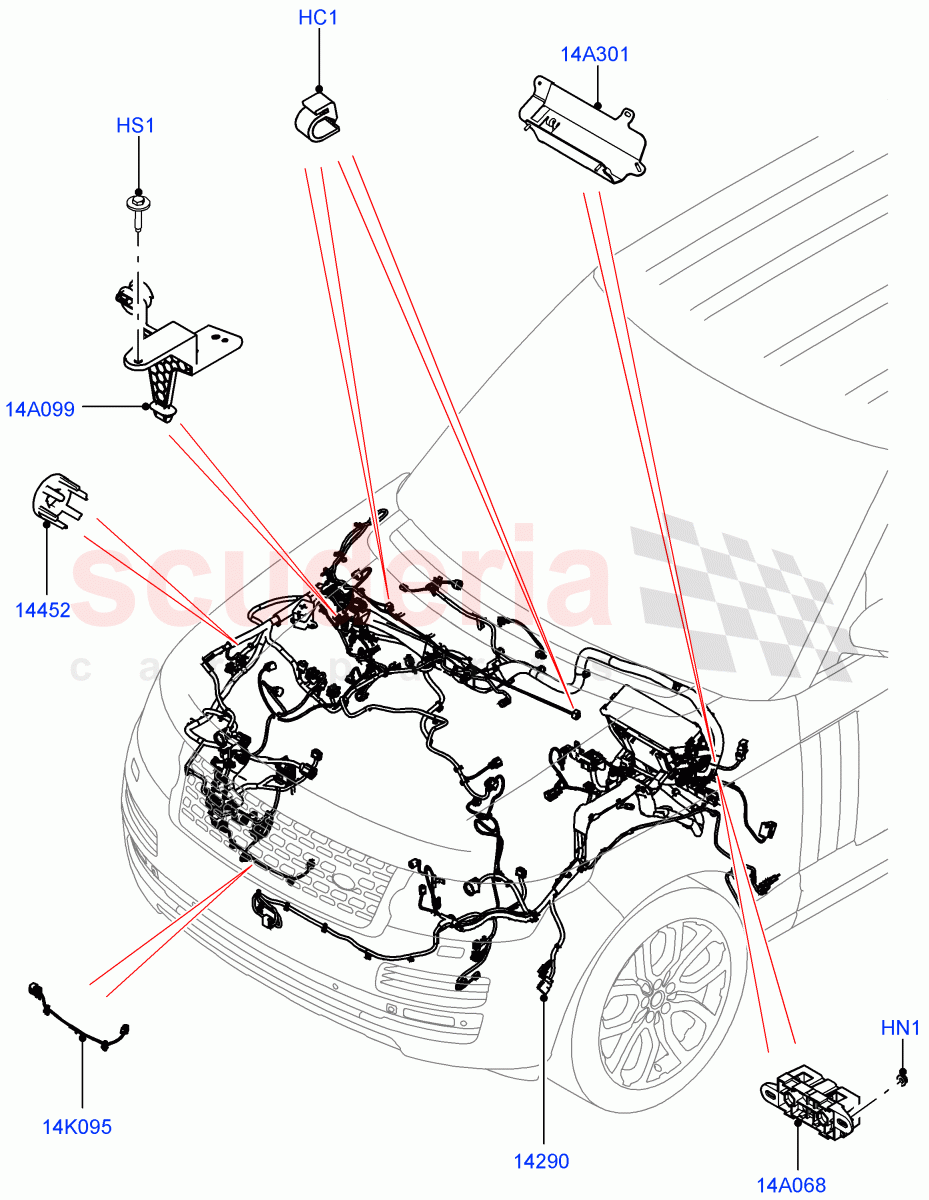 Electrical Wiring - Engine And Dash (Engine Compartment) ((V) TOEA999999) of Land Rover Land Rover Range Rover (2012-2021) [3.0 DOHC GDI SC V6 Petrol]