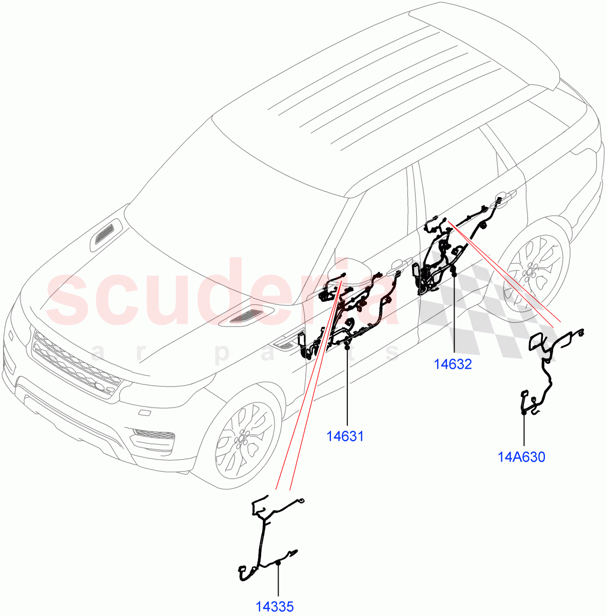 Electrical Wiring - Body And Rear (Front And Rear Door) ((V) FROMKA000001) of Land Rover Land Rover Range Rover Sport (2014+) [3.0 DOHC GDI SC V6 Petrol]