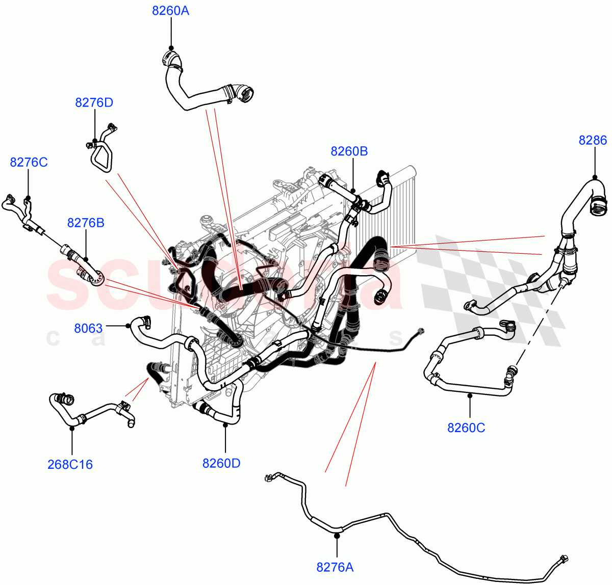 Cooling System Pipes And Hoses (Nitra Plant Build) (2.0L I4 High DOHC AJ200 Petrol, With Standard Engine Cooling System) ((V) FROMP2000001) of Land Rover Land Rover Discovery 5 (2017+) [2.0 Turbo Petrol AJ200P]