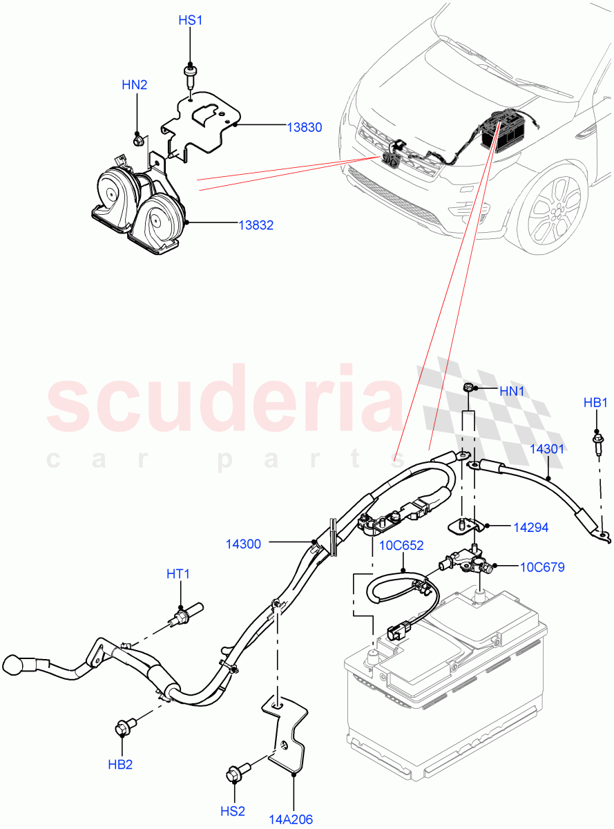 Battery Cables And Horn (Itatiaia (Brazil)) ((V) FROMGT000001) of Land Rover Land Rover Discovery Sport (2015+) [1.5 I3 Turbo Petrol AJ20P3]