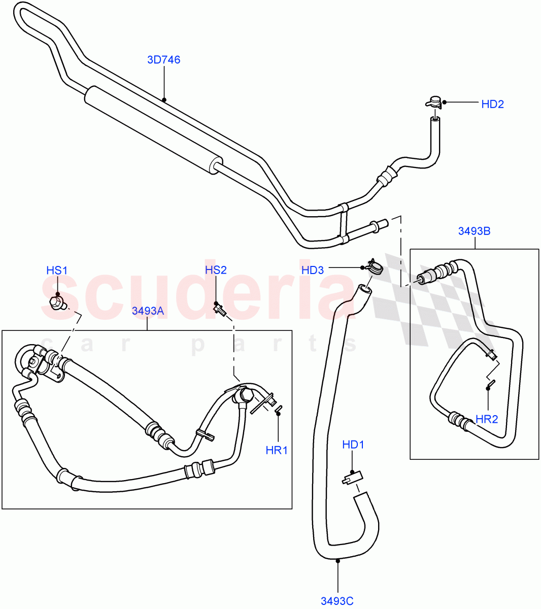 Supply & Return Hoses - Power Strg (AJ Petrol 4.4 V8 EFI (220KW), AJ Petrol 4.2 V8 Supercharged) ((V) TO9A999999) of Land Rover Land Rover Range Rover Sport (2005-2009) [4.4 AJ Petrol V8]