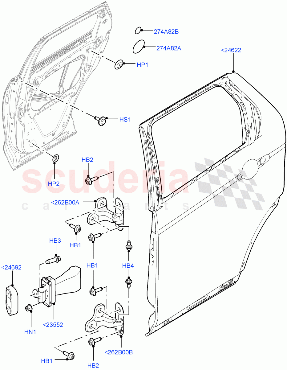 Rear Doors, Hinges & Weatherstrips (Solihull Plant Build, Door And Fixings) ((V) FROMHA000001) of Land Rover Land Rover Discovery 5 (2017+) [2.0 Turbo Petrol AJ200P]