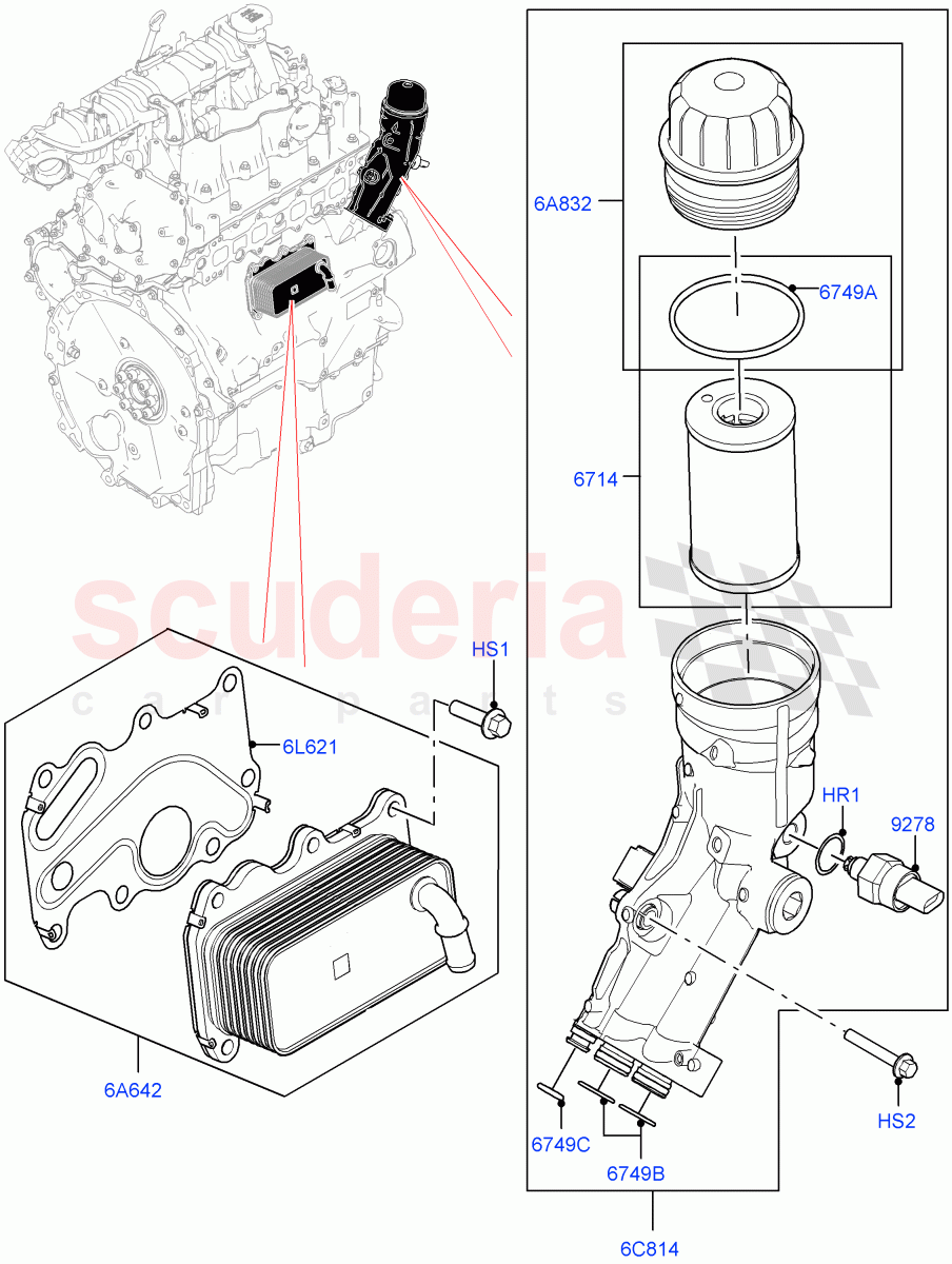 Oil Cooler And Filter (2.0L AJ21D4 Diesel Mid, Halewood (UK)) ((V) FROMMH000001) of Land Rover Land Rover Range Rover Evoque (2019+) [2.0 Turbo Diesel AJ21D4]
