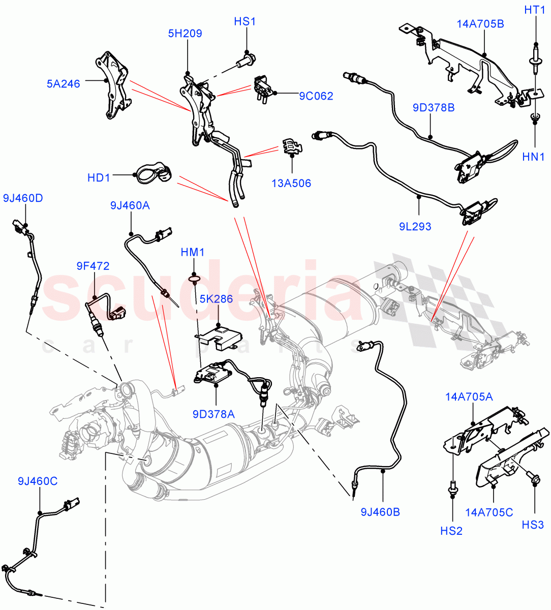 Exhaust Sensors And Modules (3.0 V6 D Gen2 Mono Turbo, EU6 + DPF Emissions, LEV 160, Japanese Emission + DPF) ((V) FROMFA000001) of Land Rover Land Rover Range Rover Sport (2014+) [3.0 Diesel 24V DOHC TC]
