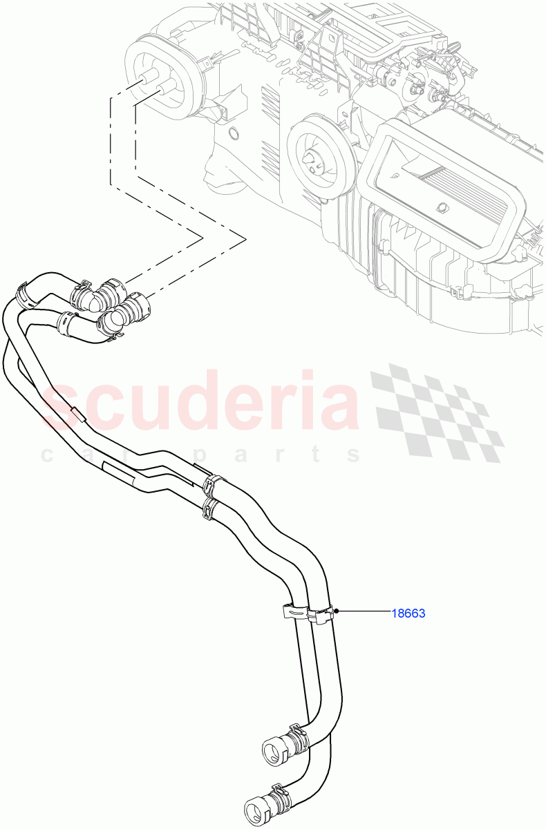 Heater Hoses (Solihull Plant Build) (2.0L I4 DSL HIGH DOHC AJ200, With Ptc Heater, With Front Comfort Air Con (IHKA), 2.0L I4 DSL MID DOHC AJ200, With Manual Air Conditioning, With Fresh Air Heater, Premium Air Conditioning-Front/Rear) ((V) FROMHA000001, (V) TOJA999999) of Land Rover Land Rover Discovery 5 (2017+) [3.0 I6 Turbo Petrol AJ20P6]